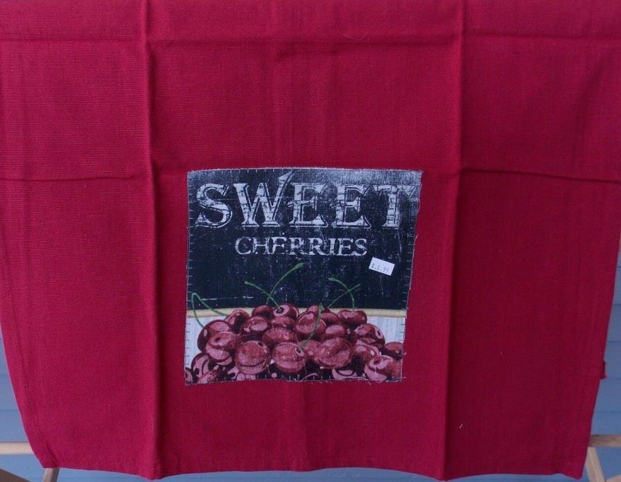 New Hand Applique Dunroven Kitchen Tea Towel Cherries on Red 27