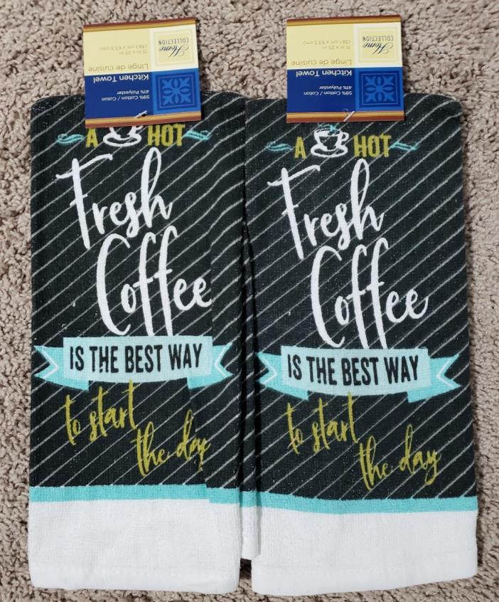 Coffee Print Kitchen Towels 2019 Design 15x25 Hvy Duty Bar Mop Cotton 4 NEW! NWT