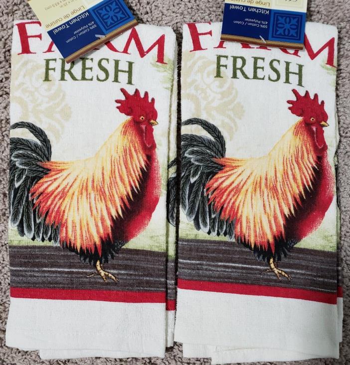 Farm Fresh Rooster Kitchen Towels 2019 15x25 Hvy Duty Bar Mop Cotton 4 NEW! NWT
