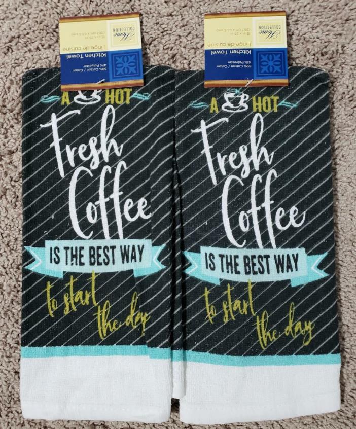 Coffee Prints New 2019  Kitchen Towels 15x25 Hvy Duty Bar Mop Cotton 2 NEW!