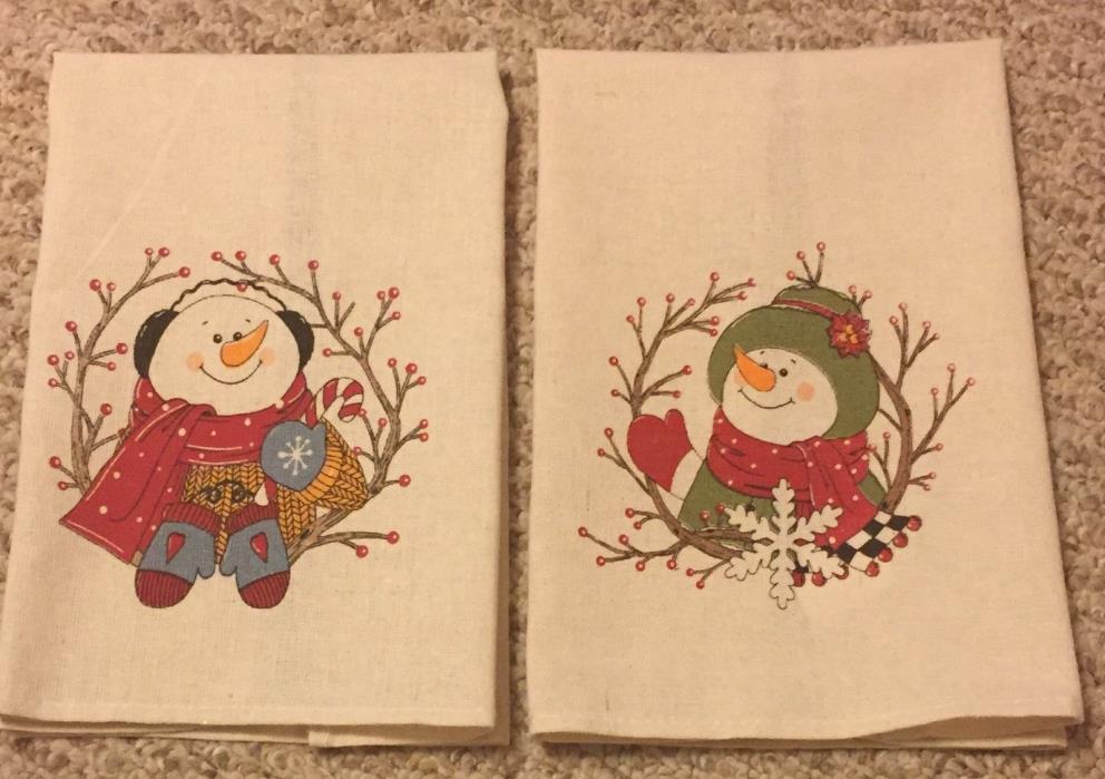 NEW SET OF 2 COTTON WINTER / CHRISTMAS HOLIDAY COUNTRY SNOWMAN KITCHEN TOWELS!