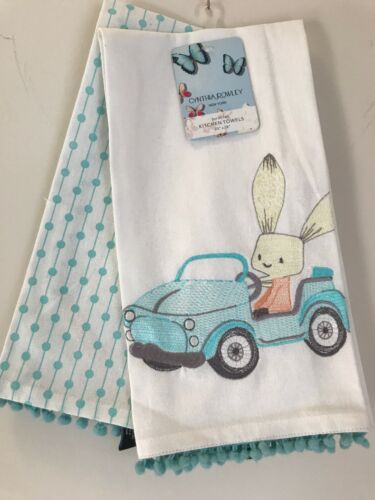 Cynthis Rowley Kitchen Towels Easter Bunny In Convertible Fringe Aqua