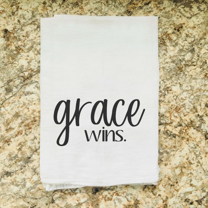 Grace Wins Christian Bible Dish Towel Flour Sack Tea Towel Wholesale