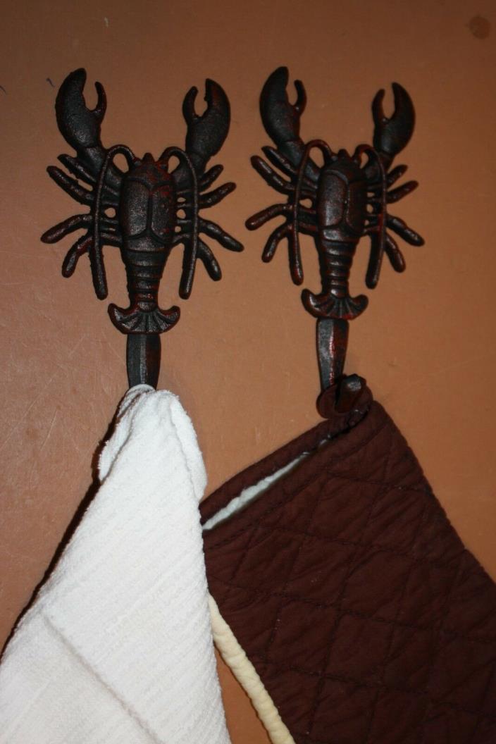 Cajun Crawfish Decor Cast Iron Kitchen Wall Hooks Towels Aprons Utensils, H-96