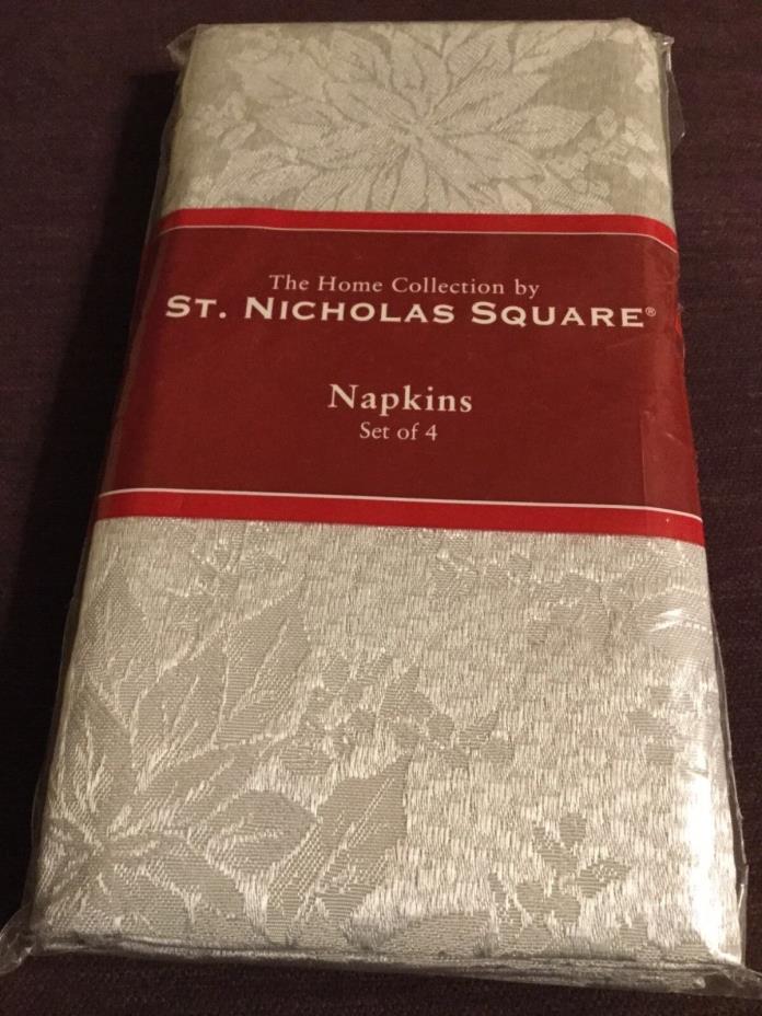 The Home Coll.by St. Nicholas Square Baroque Xmas~Napkins, Silver Set of 4,New