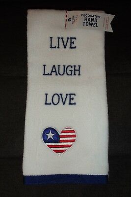 LIVE LAUGH LOVE Heart American Flag July 4 Patriotic Kitchen Bathroom Hand Towel