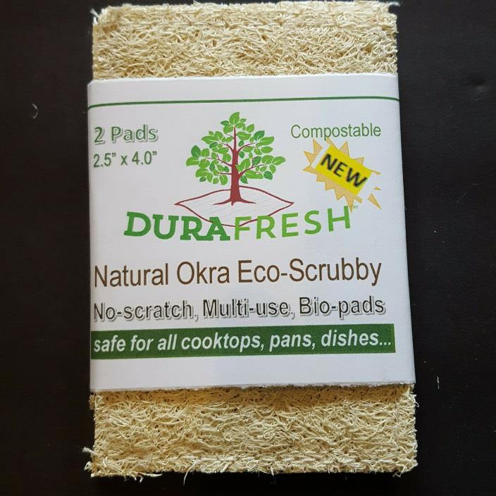 2 DuraFresh Natural Okra Eco-Scrubby - One 2 Pack Eco-Responsible Tough 2 Pads