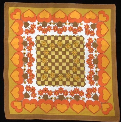 Vintage 1970's German 100% Cotton Kitchen Tea Towel; Orange Brown Ochre (RF920)