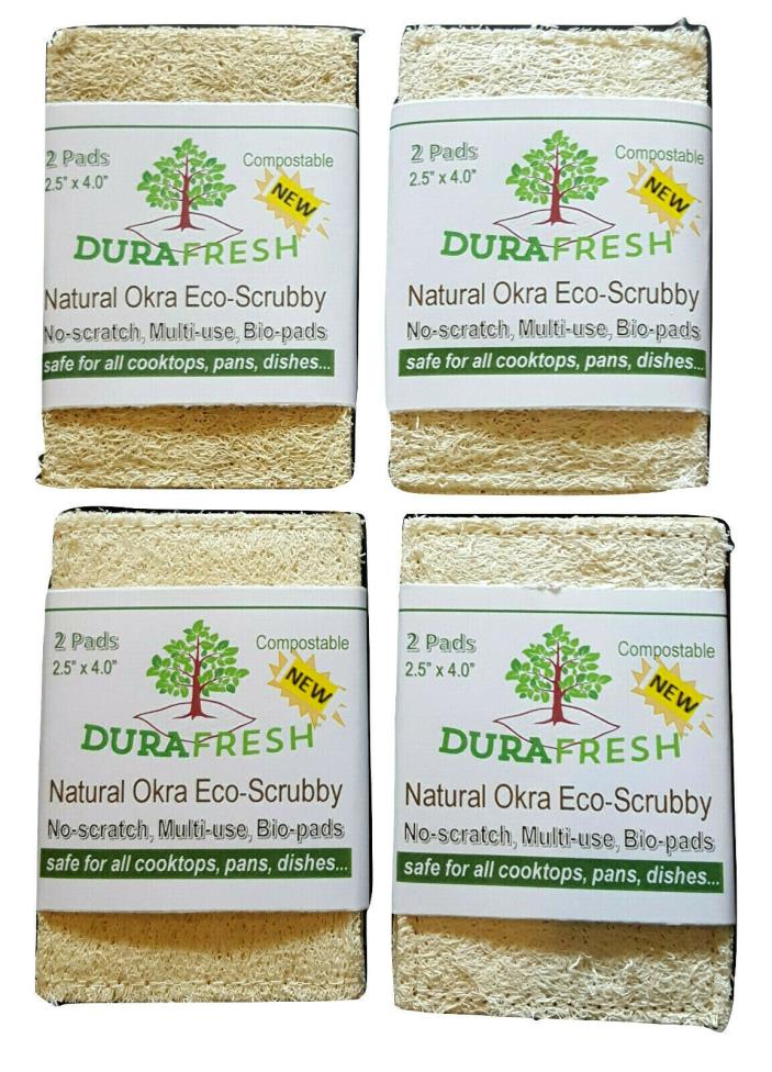 4 DuraFresh Natural Okra Eco-Scrubby 2 Packs Eco-Responsible Tough 8 Pads SAFE