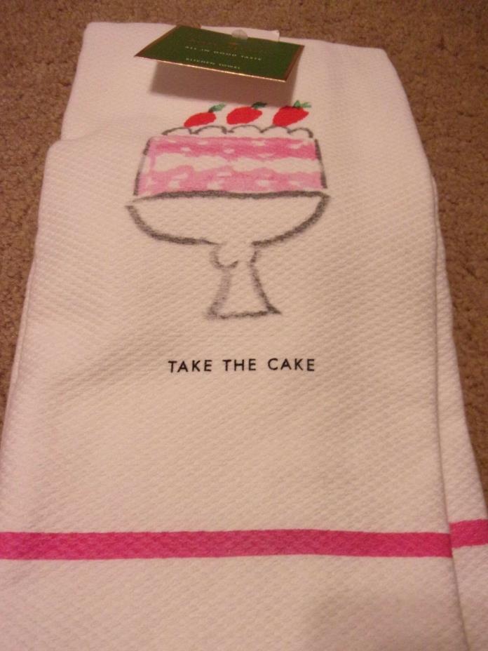 Kate Spade 2 Kitchen Towels All In Good Taste Take The Cake Pink Dessert NWT