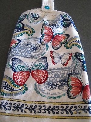 Kitchen Dish Towel With A Crochet Top ( #186 -  Butterflies )