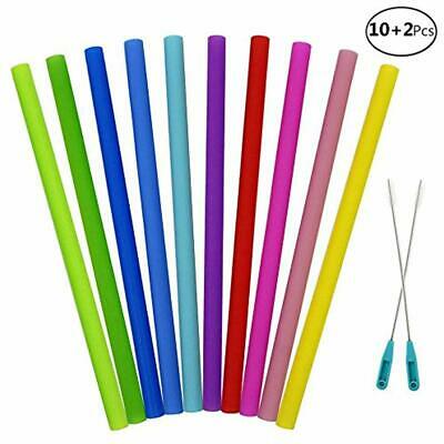 JUSLIN 10Pcs Reusable Silicone Straight Drinking Straws 2 Cleaning Brushes,