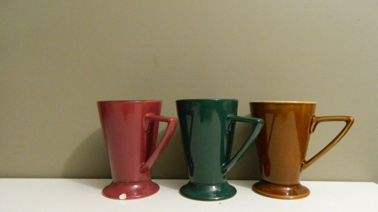 Vintage Set of 3 Cups Mugs color red, orange, teal, porcelain funky looking cups