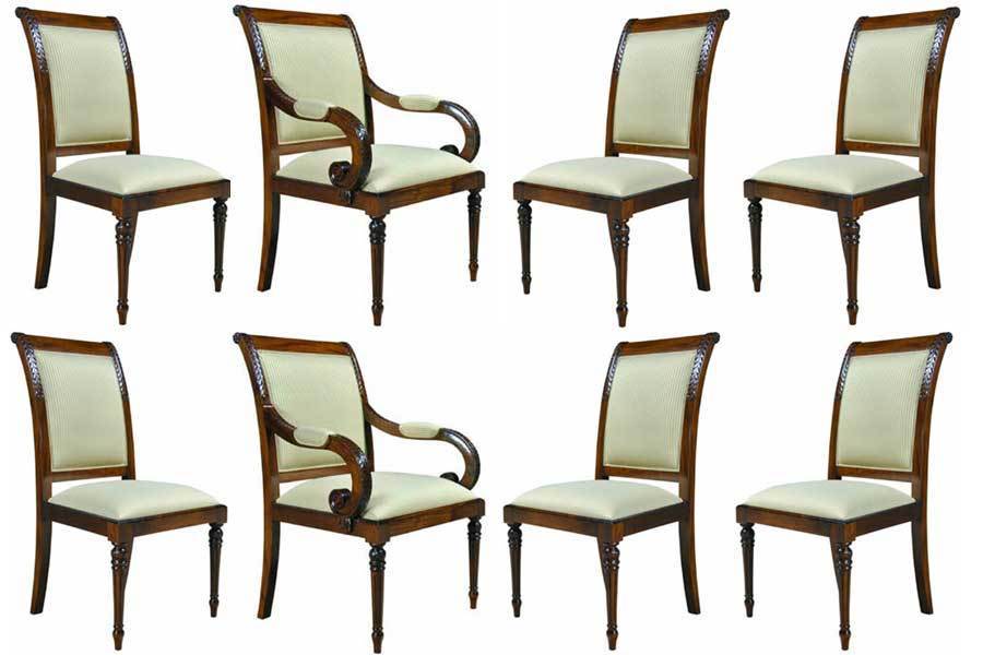 Set of 8 Empire Upholstered Solid Mahogany Dining Chairs - Hand Crafted