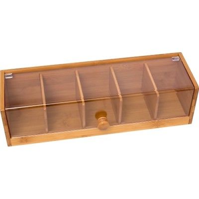 NEW Lipper 8187 Bamboo & Acrylic Tea Box, 5-Sections Kitchen Organizer TeaBox