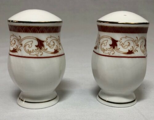 White Glass Salt and Pepper Shakers with Brown Floral Decoration - 3