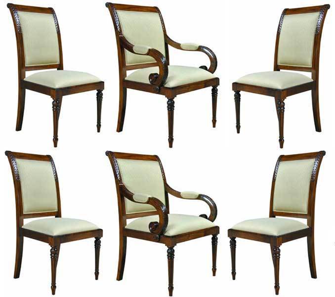 Set of 6 Empire Upholstered Solid Mahogany Dining Chairs - Hand Crafted