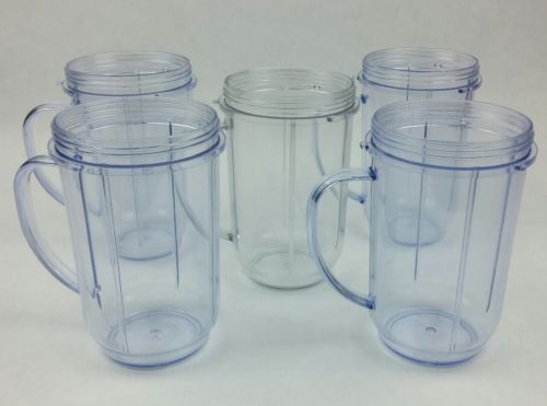 Magic Bullet Blender Cup Lot Of 5 Mugs W/ Handle Replacement Part Clear No Rings