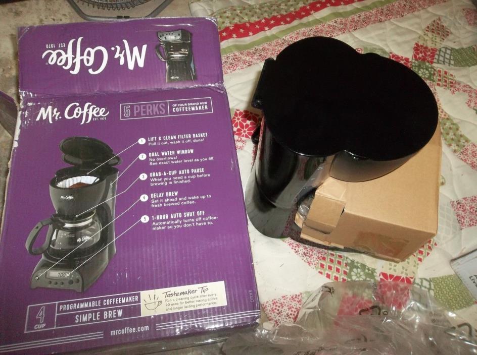 Mr. Coffee 4-Cup Programmable Coffeemaker DRX5, Black..DAMAGED BOX.