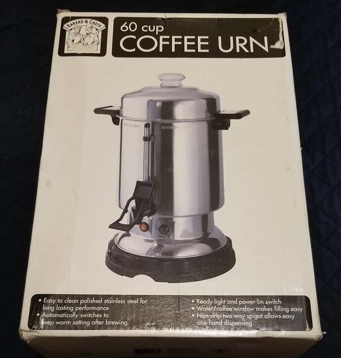 BAKERS & CHEFS ~ 60 Cup COFFEE URN Stainless Used Once ??SUPER Nice w/ Box??