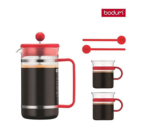 bodum Bistro Coffee Set French Press Coffee Maker 2 Mugs 2 Spoons Red New in Box
