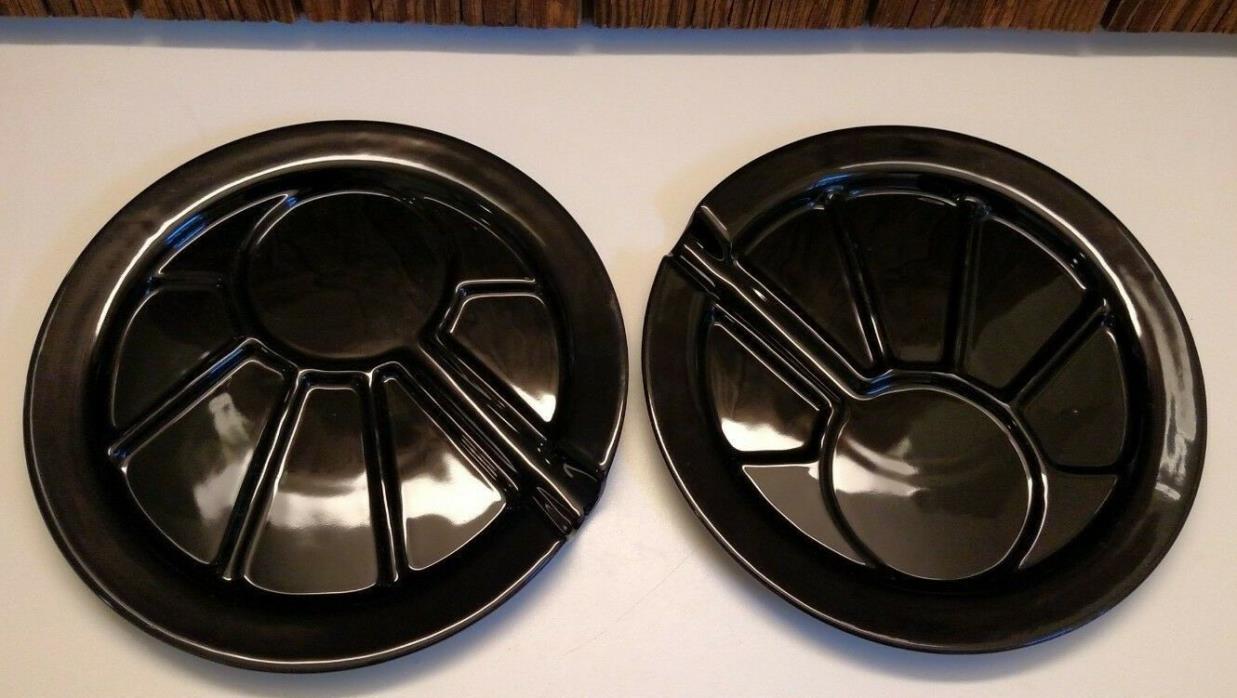 ROSCHO FONDUE PLATES SET OF TWO SECTIONAL BLACK PLATES 9 1/2 