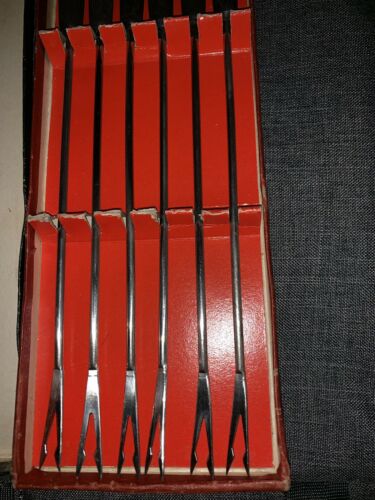 Vintage Stainless Steel Oster Fondue Fork Set Of 6 In Iriginal Box 1978