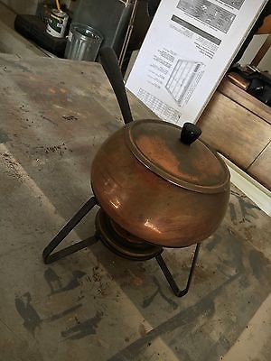 VINTAGE COPPER FONDUE CHAFING WARMING POT SET WITH TRAY/BURNER/STAND