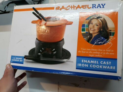 Rachel Ray Enamel Cast Iron Cookware 1.5 Quart Fondue Set: Orange