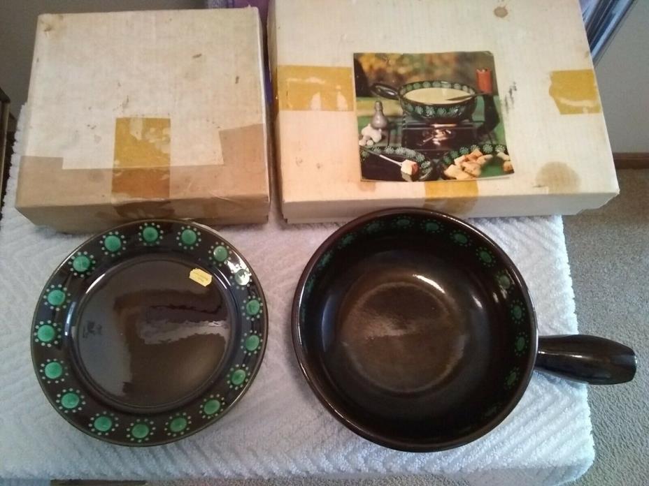 Vintage Landert Made in Switzerland Fondue Pot and Plates