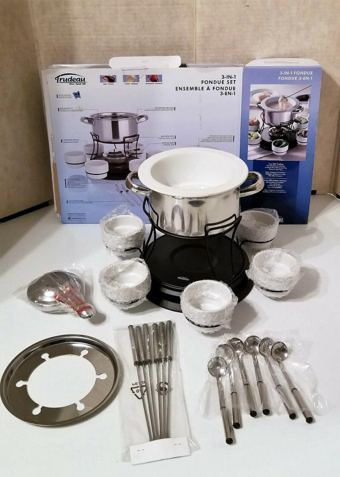 Trudeau 24 Piece 3-in-1 Lazy Susan Stainless Steel Fondue Set, Brand New w/o box