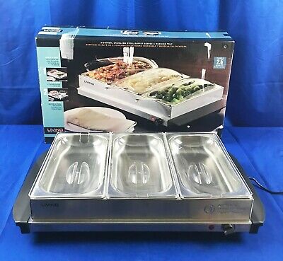 Living 3-Station Stainless Steel Buffet Server & Warming Tray 2.5 Quart Sections