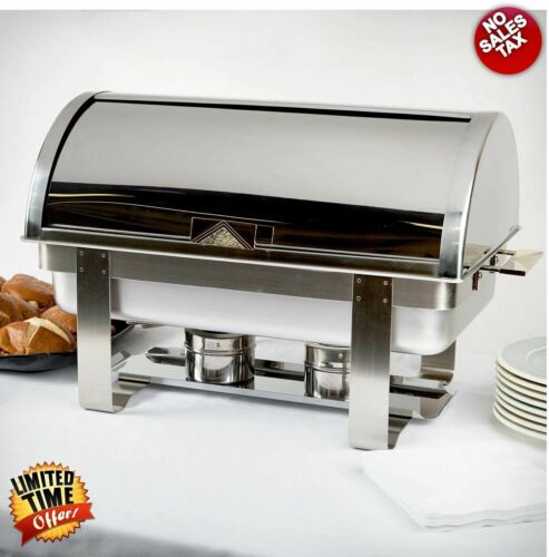 Roll Top Deluxe Full Size 8 Qt. Stainless Steel Buffet Chafer Chafing Dish Set