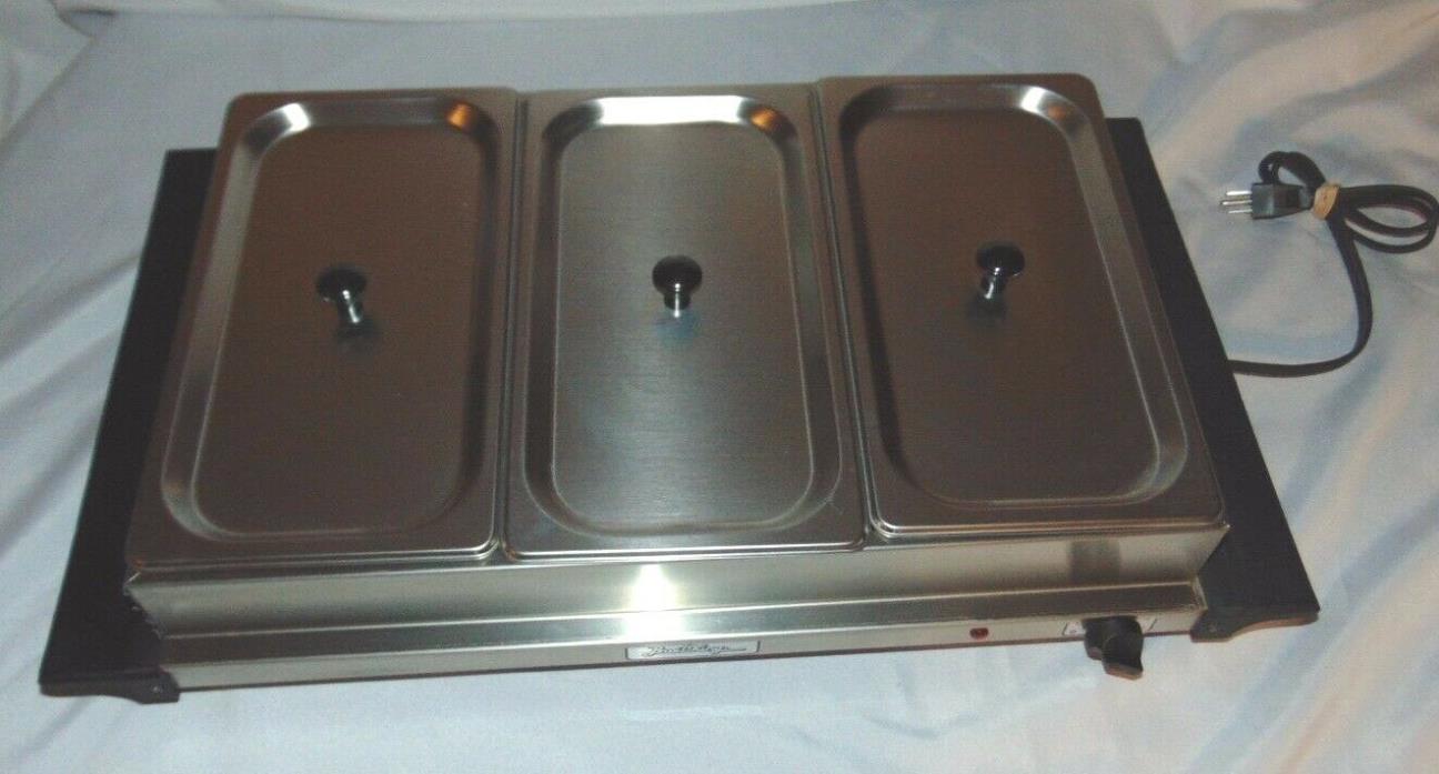 New BROIL KING Stainless Triplet Buffet Server TBS-3S Stand Alone Warming Tray