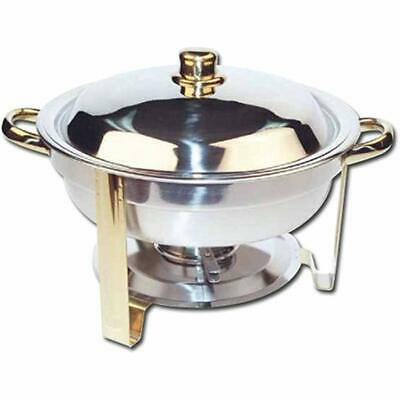 Winware 4 Quart Round Stainless Steel Gold Accented Chafer Chafing Dishes &