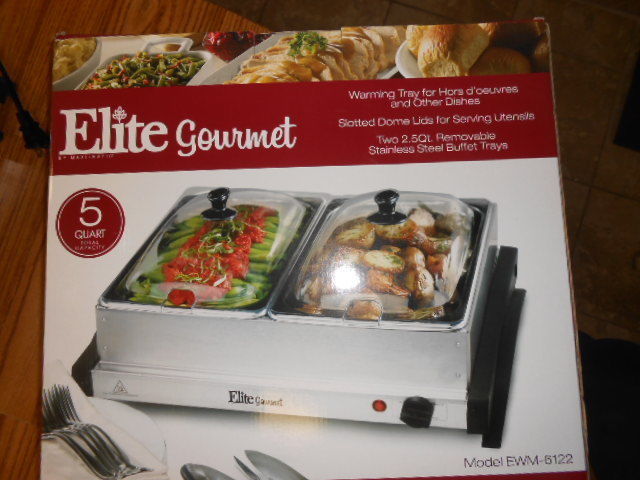 Elite Gourmet 5 quart warming tray - 2 removable deli buffet food trays w/ lids