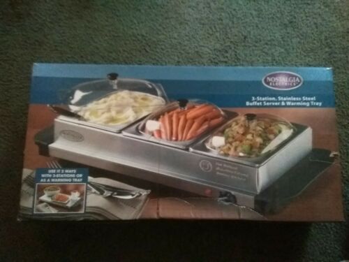 Nostalgia Electrics Buffet Cooker Food Warmer 3 Station Server Stainless Steel