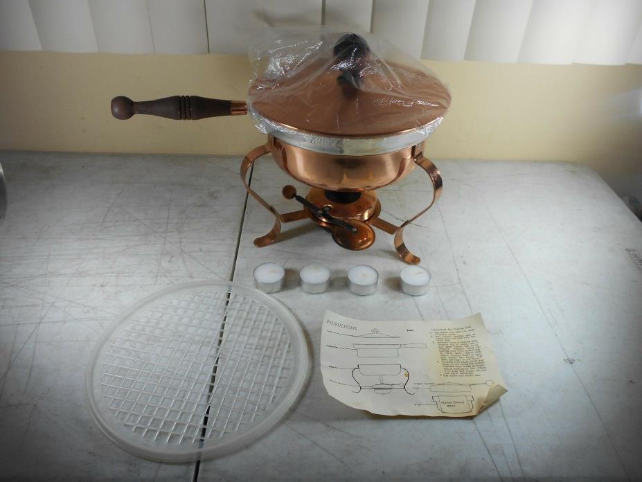 Vintage Copper Chafing Dish Pan Food Warmer Double Boiler Fondue Pan with Stand