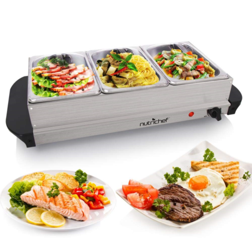 NutriChef Hot Plate Food Warmer - Buffet Server Chafing Dish Set - Portable Tray