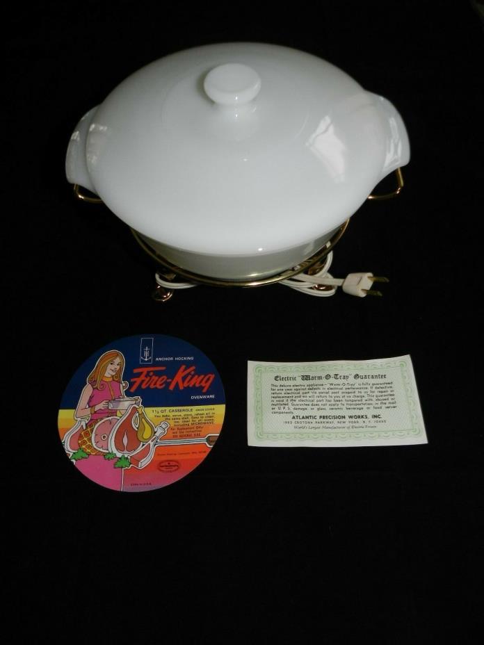 WARM-O-TRAY Electric Food Server Warmer w/ Anchor Hocking 1.5 Qt Dish & Lid