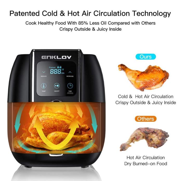 Enklov 8 in 1 Power Air Fryer 5.5QT 1350W 3D Circulation Air Patented Technology