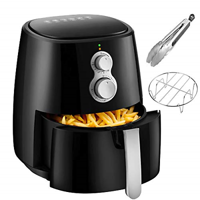 Air Fryer, 4.2QT Air Fryers w/Accessories Cookbook, Grill Rack and Tongs Black