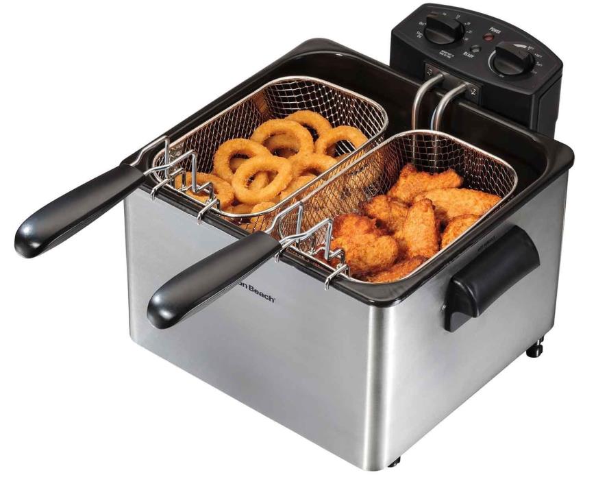 Deep Fryer Kitchen Dining Cooking Fried Food Lid Fry Chicken Timer Double Basket