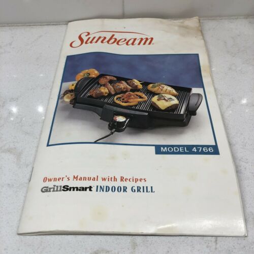 Sunbeam Grill Smart Indoor Grill Owners Manual w/Recipes Model 4766   HG53
