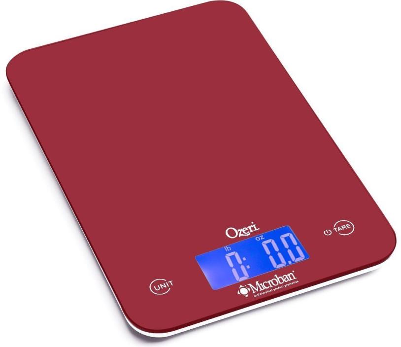 Digital Kitchen Scale Microban Antimicrobial Product Protection Red 18 lb