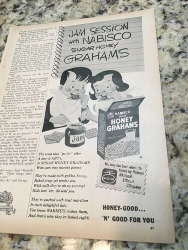 1951 Vintage Ad Nabisco Honey Grahams 3/4 Page  “Jam Session” I1