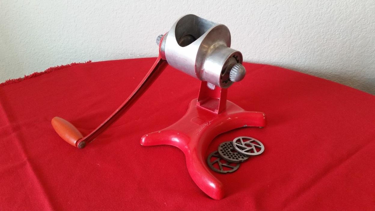 Vtg Red Grind O Mat Meat Grinder / Food Chopper / Magalloy