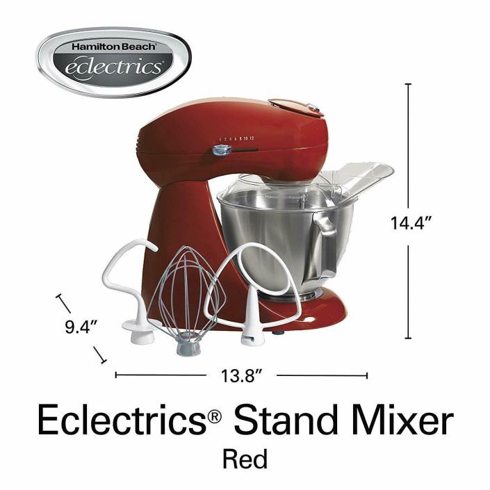 NIB Hamilton Beach 63232 Eclectrics All-Metal Stand Mixer - Red 12 speed