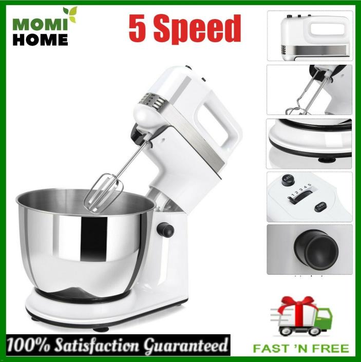 Electric Food Stand Mixer Stainless Steel Anti Slip Silicone Bowl White New 250W