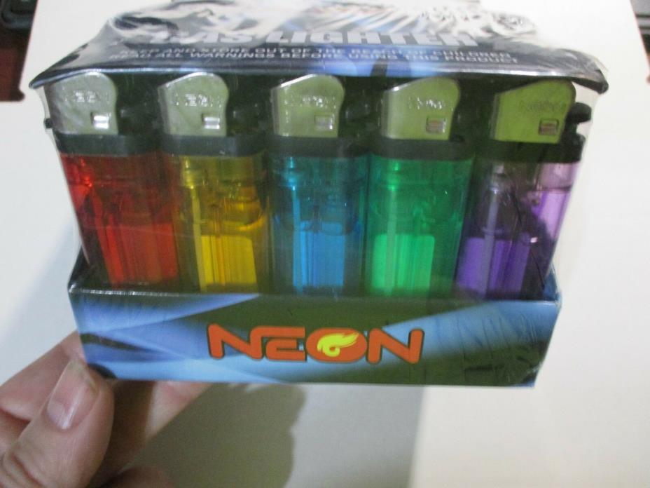 50 Neon Premium Disposable Butane Gas Lighters